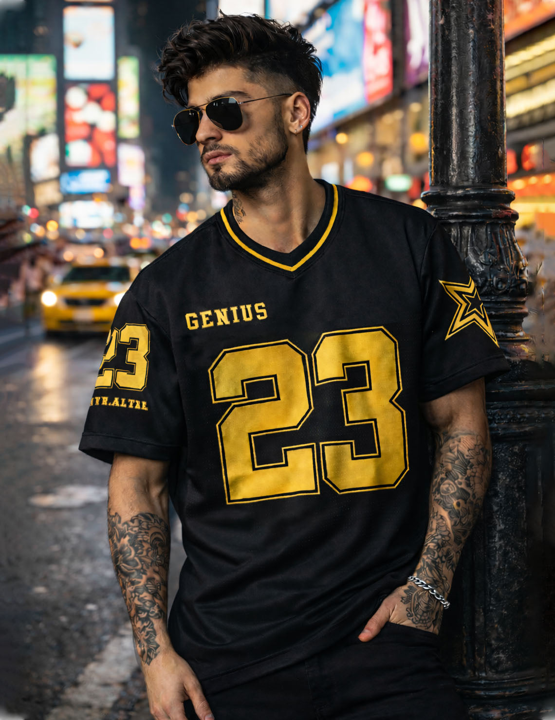 Force Printed Men V Neck Black T-Shirt