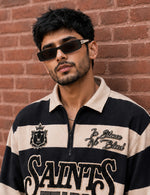 Force Printed Men Zip Neck Beige T-Shirt