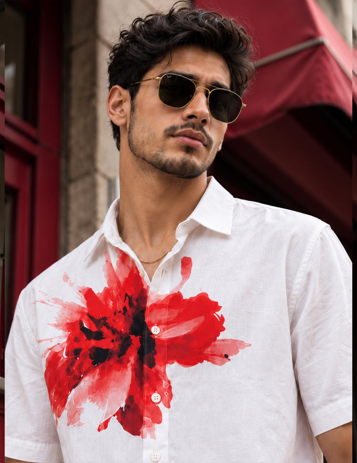 Force Mens Floral Print White Shirt