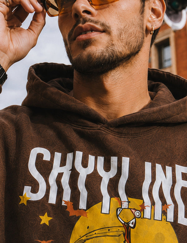Force Printed Men Brown Hooded Sweatshirt