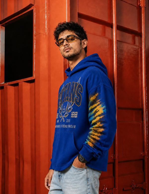 Force Printed Men Blue Hooded Sweatshirt