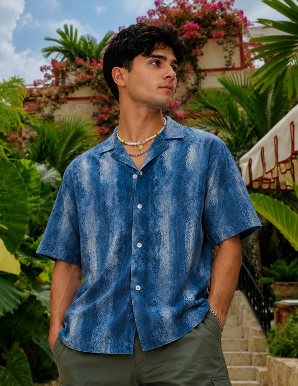 Men Printed Casual Blue Shirt