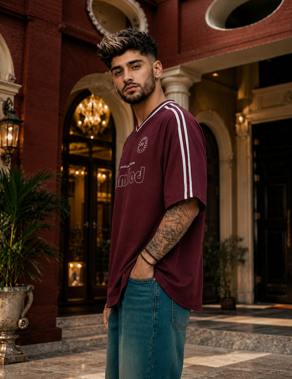 Force Printed Men V Neck Maroon T-Shirt