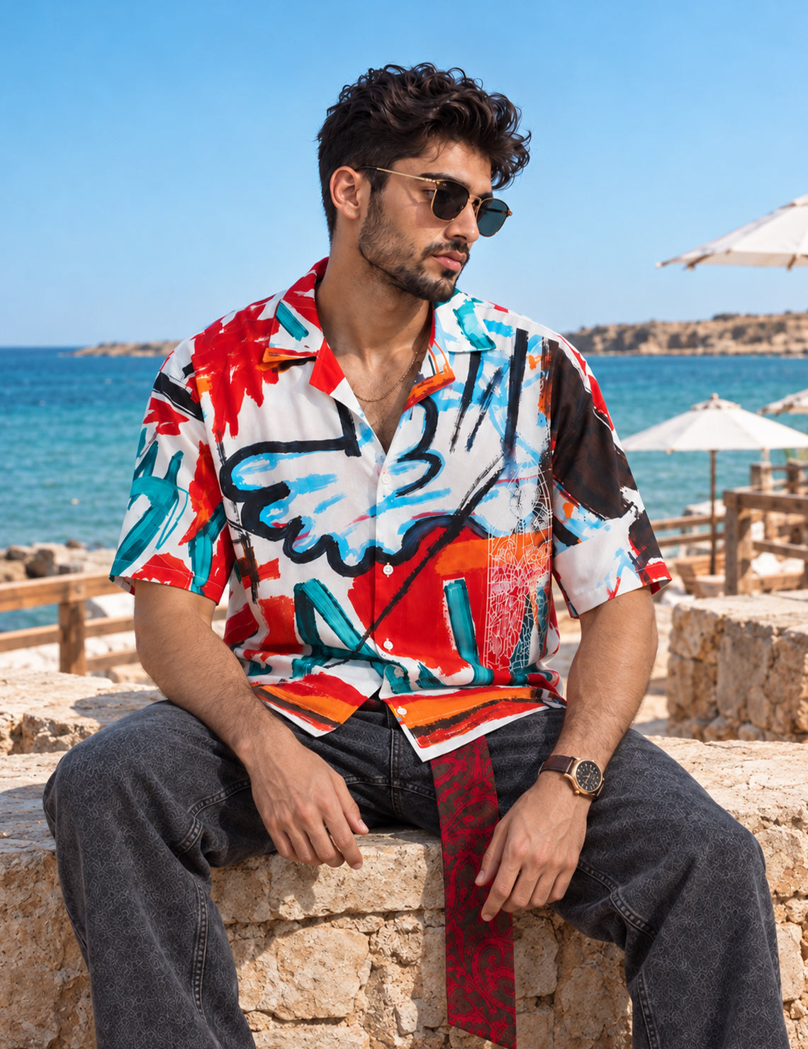 Force Mens Abstract Print White Shirt