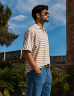 Force striped Men Zip Neck Brown T-Shirt