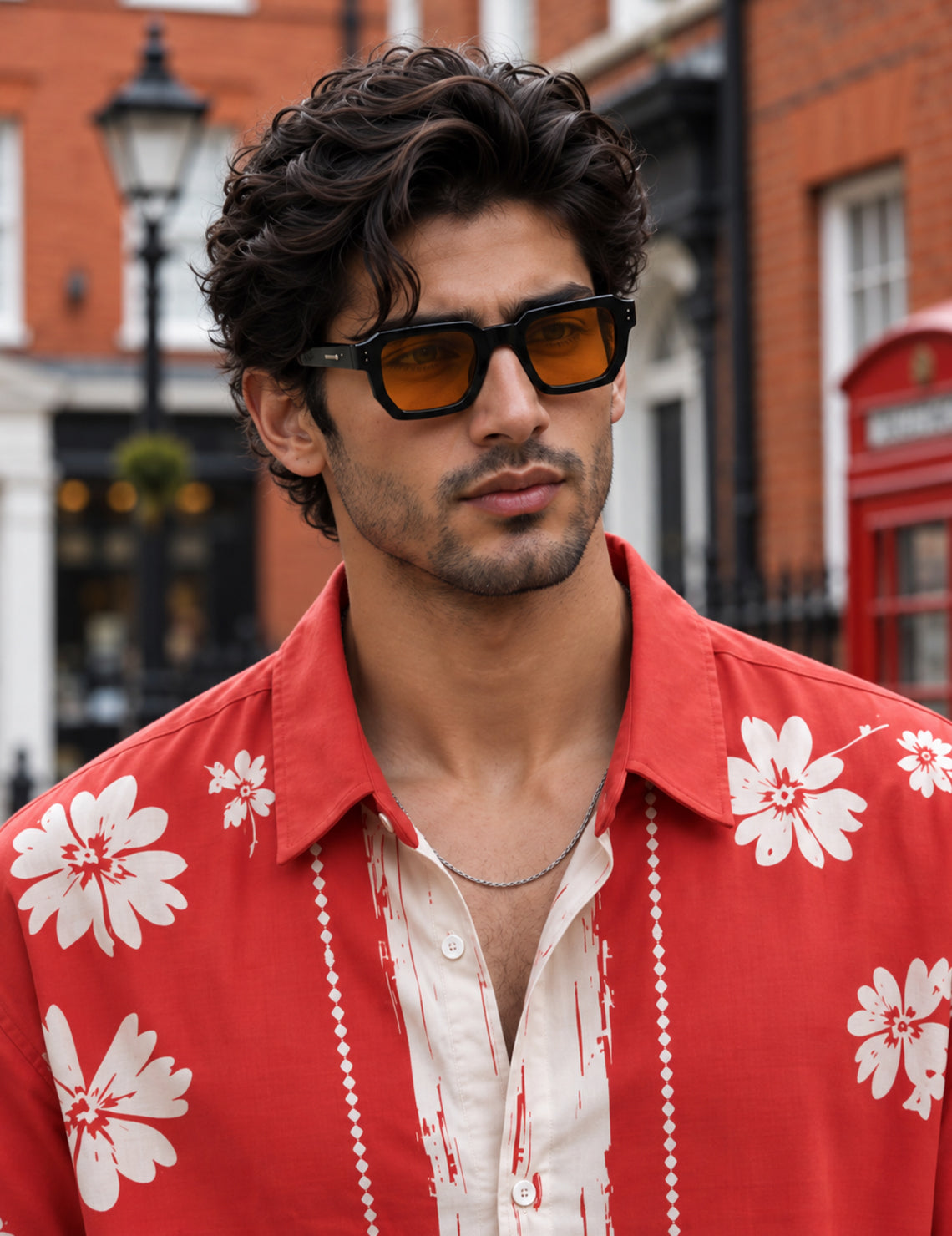 Force Mens Floral Print Red Shirt