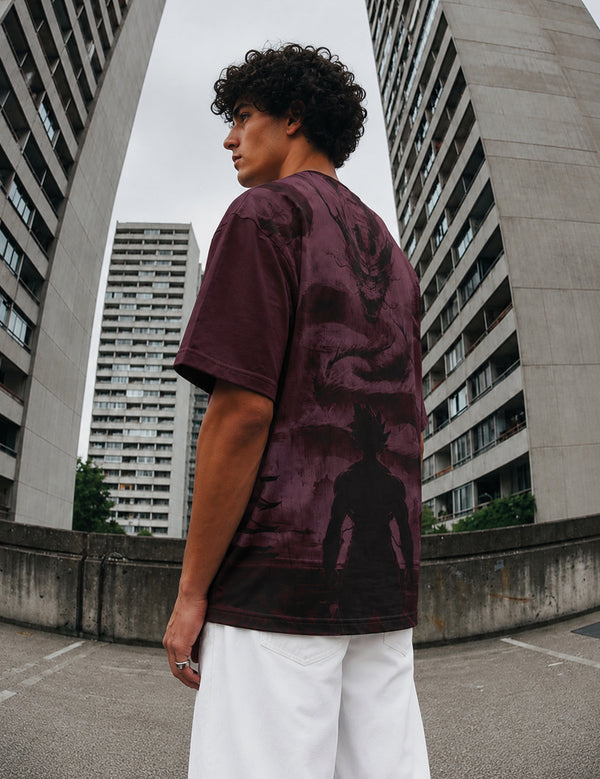 Force Graphic Print Men Round Neck wine T-Shirt