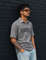 Force Printed Men Zip Neck Grey T-Shirt