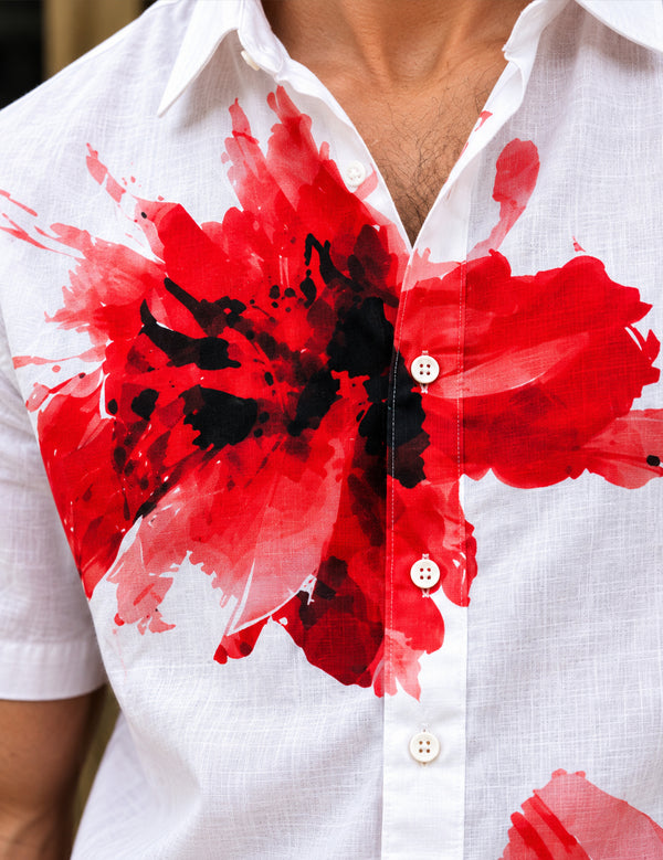 Force Mens Floral Print White Shirt