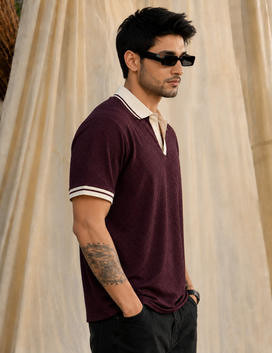 Force Solid Men Polo Neck WINE T-Shirt