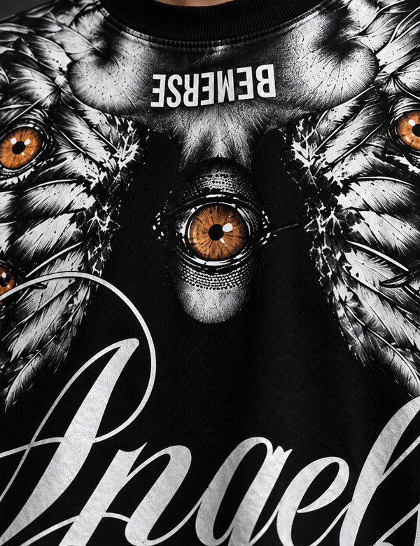 Seraphic Vision – Black Angel Graphic Half-Sleeve T-Shirt