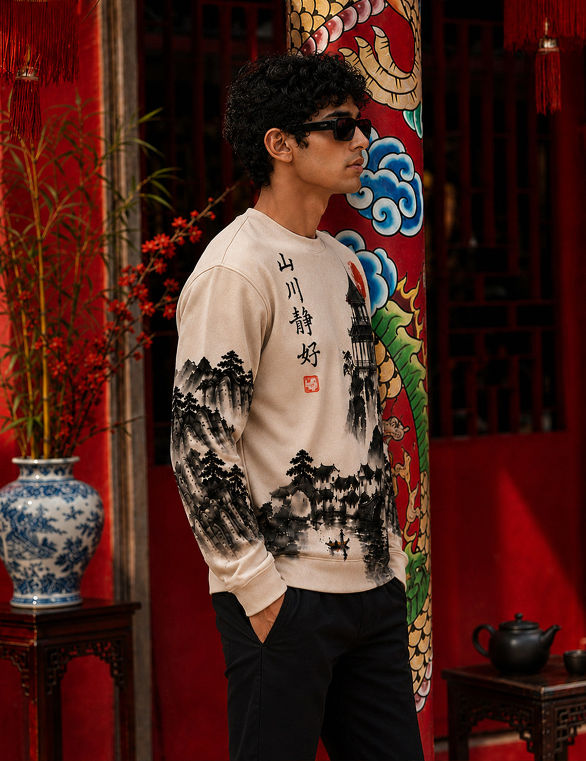 Force Printed Men Round Neck Beige T-Shirt