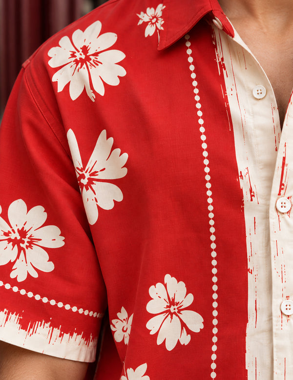 Force Mens Floral Print Red Shirt