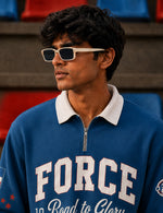 Force Printed Men Zip Neck LightBlue T-Shirt