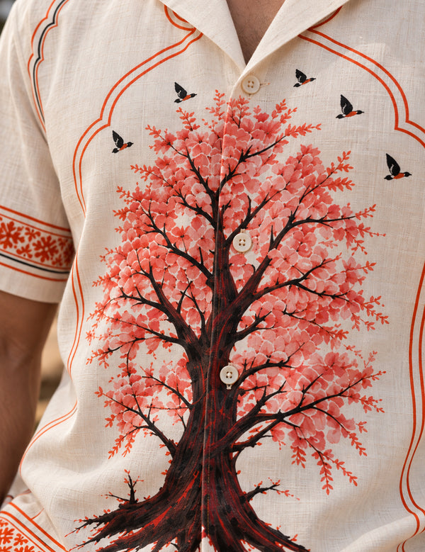 Force Mens Floral Print OFF-White Shirt