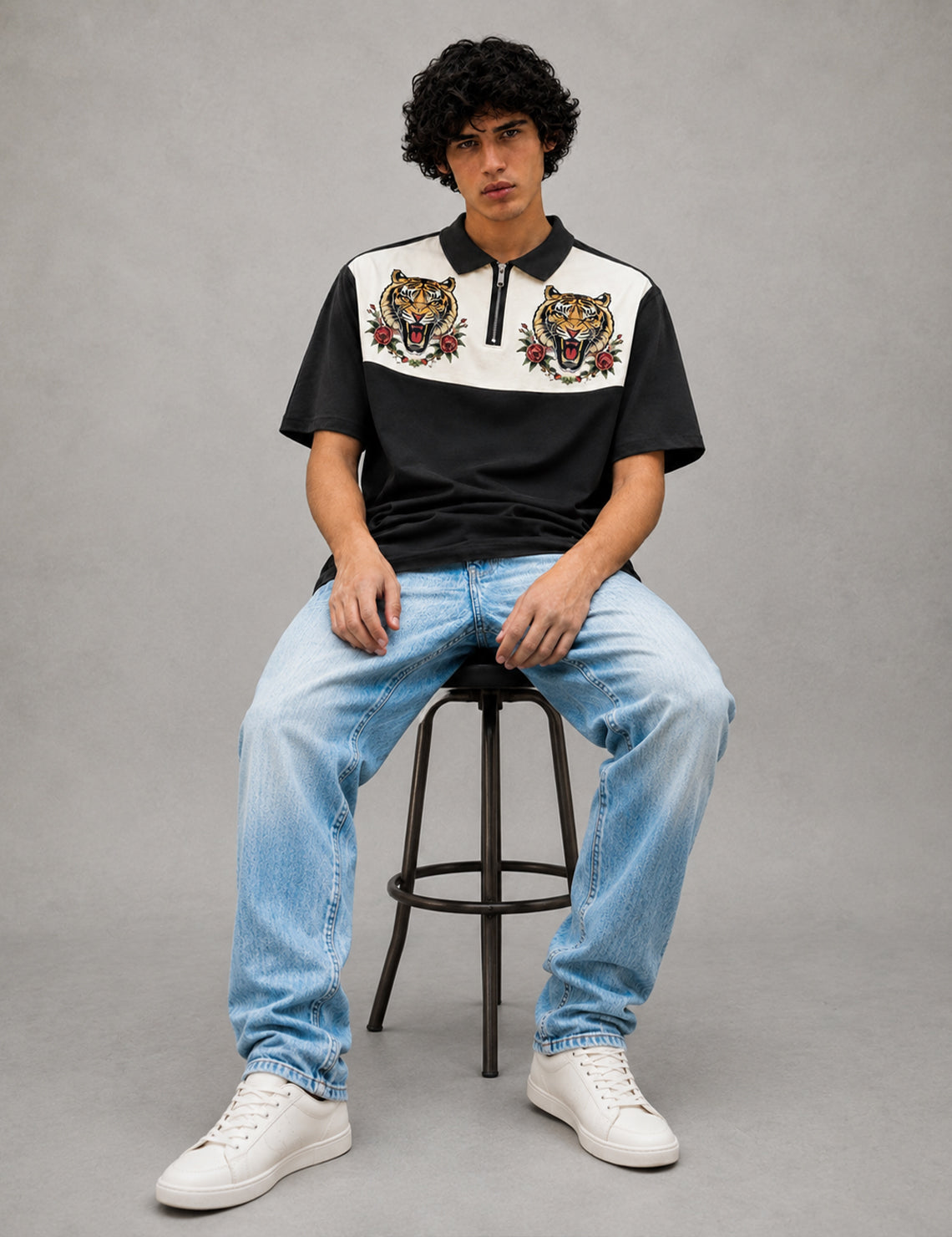 Force Printed Men Zip Neck Multicolor T-Shirt