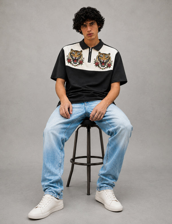 Force Printed Men Zip Neck Multicolor T-Shirt
