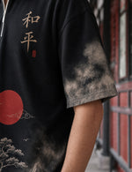 Force Printed Men Zip Neck Black T-Shirt