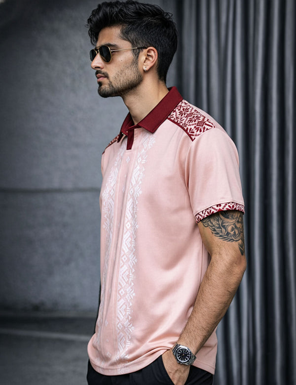 Force Printed Men Polo Neck Pink T-Shirt