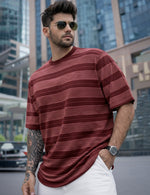 Force Striped Printed Men Round Neck Maroon T-Shirt