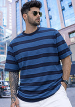 Force Striped Printed Men Round Neck Blue T-Shirt