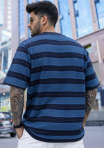 Force Striped Printed Men Round Neck Blue T-Shirt