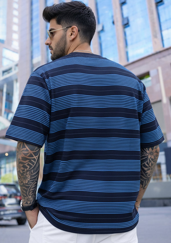 Force Striped Printed Men Round Neck Blue T-Shirt