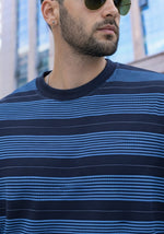 Force Striped Printed Men Round Neck Blue T-Shirt