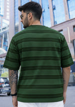 Force Striped Printed Men Round Neck Green T-Shirt