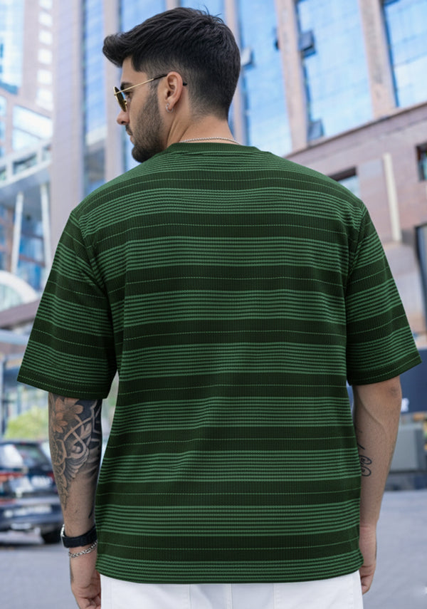 Force Striped Printed Men Round Neck Green T-Shirt