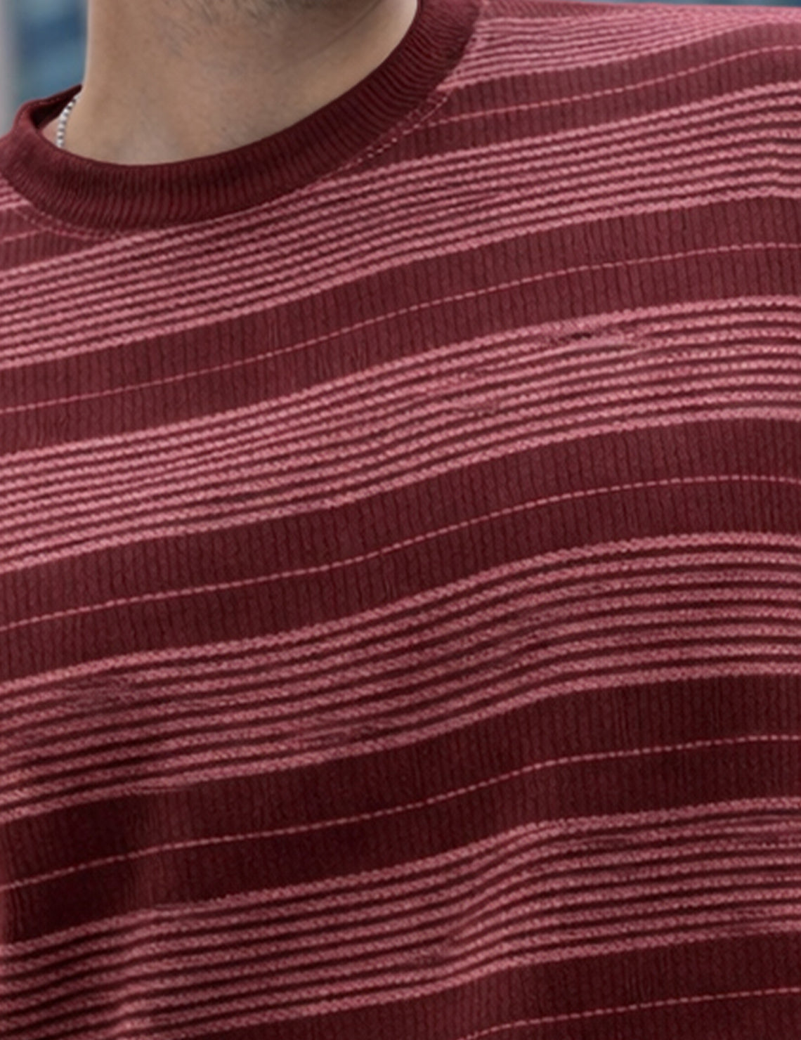 Force Striped Printed Men Round Neck Maroon T-Shirt