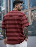 Force Striped Printed Men Round Neck Maroon T-Shirt