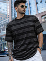 Force Striped Printed Men Round Neck Black T-Shirt