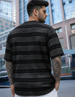 Force Striped Printed Men Round Neck Black T-Shirt