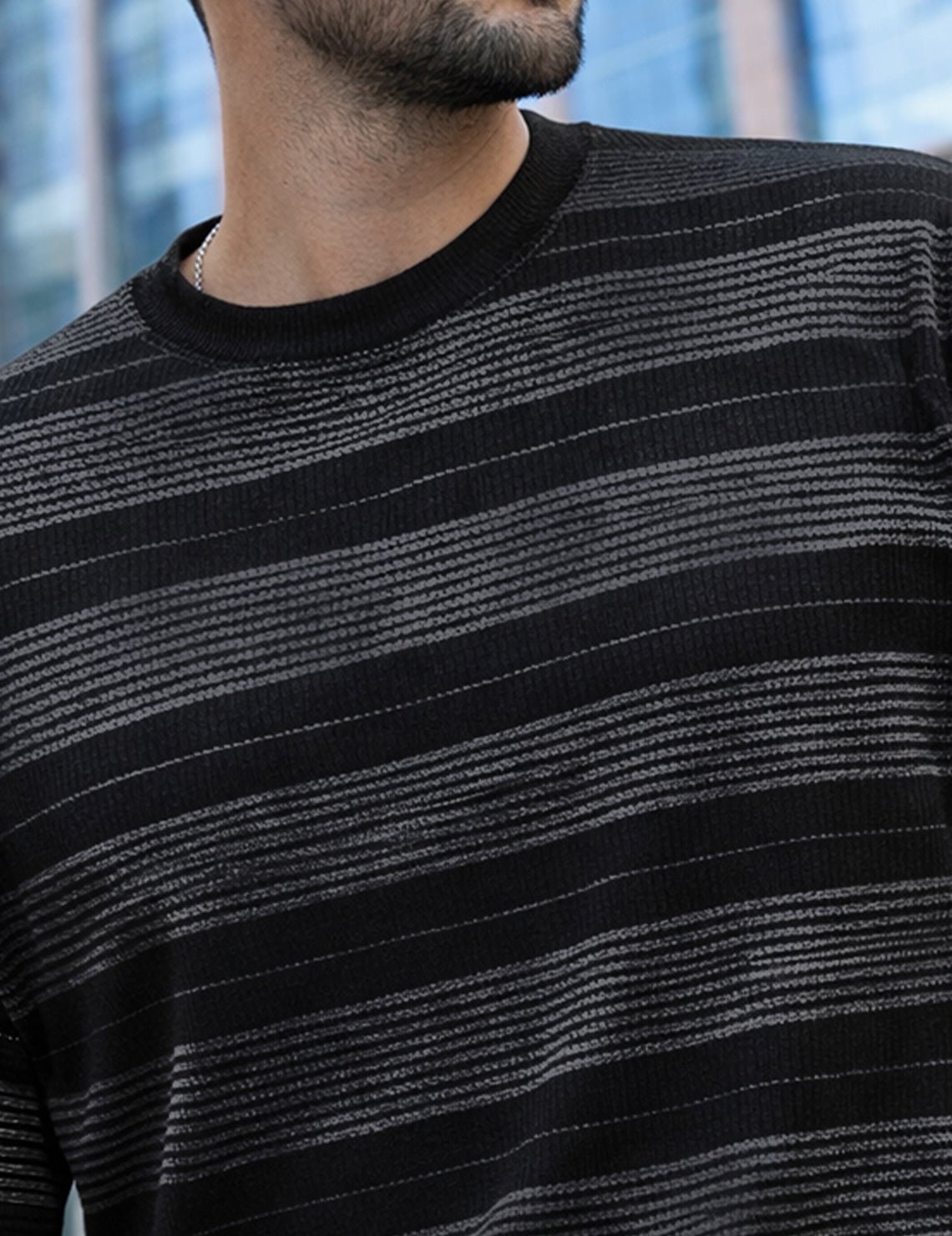 Force Striped Printed Men Round Neck Black T-Shirt