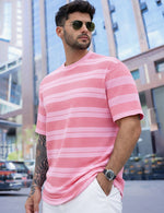 Force Striped Printed Men Round Neck Pink T-Shirt