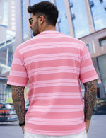 Force Striped Printed Men Round Neck Pink T-Shirt