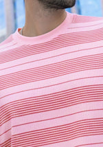 Force Striped Printed Men Round Neck Pink T-Shirt