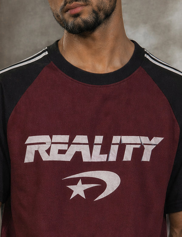 Force Graphic Print, Striped Men Round Neck Maroon, Black T-Shirt