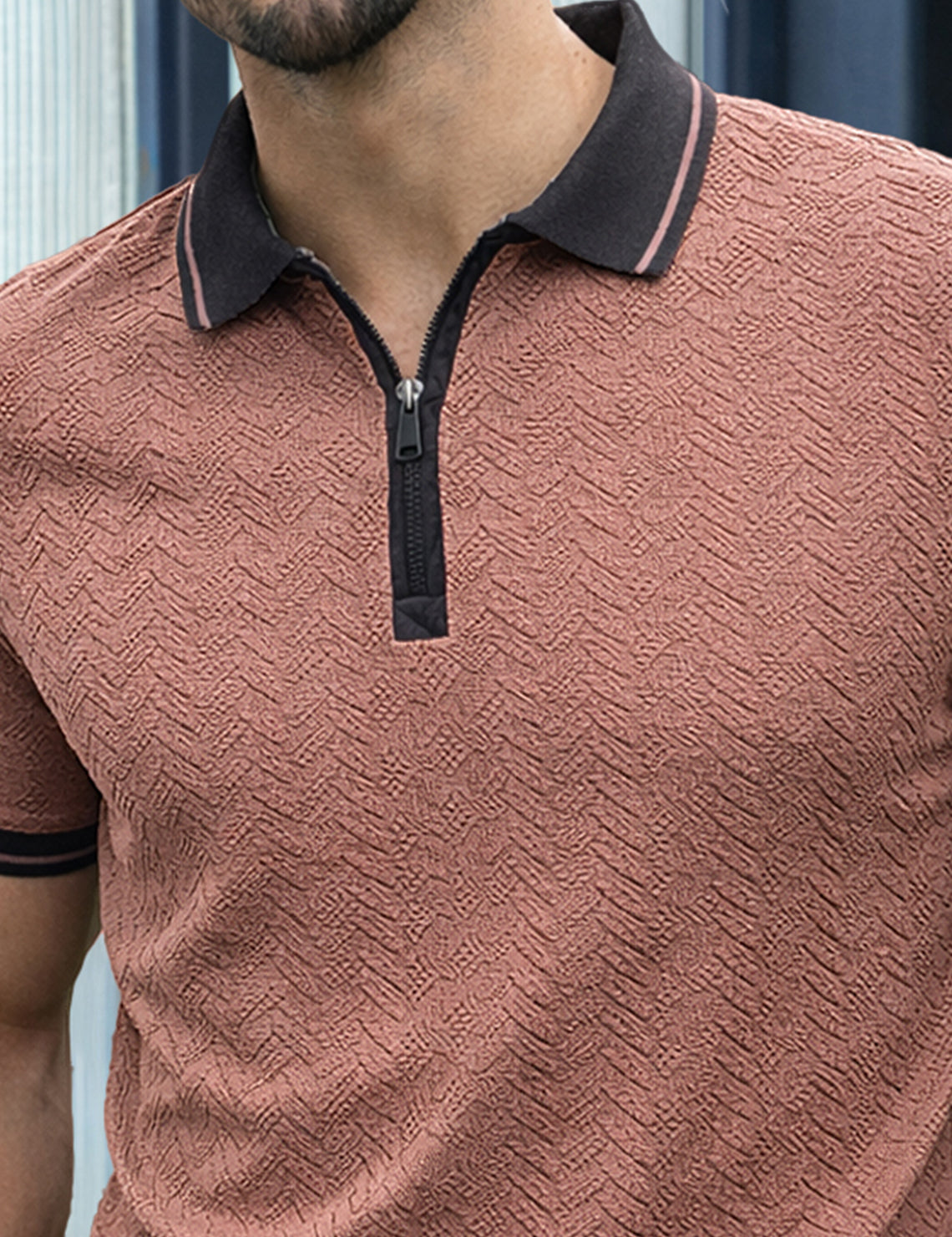 Force Solid Men Zip Neck Orange T-Shirt