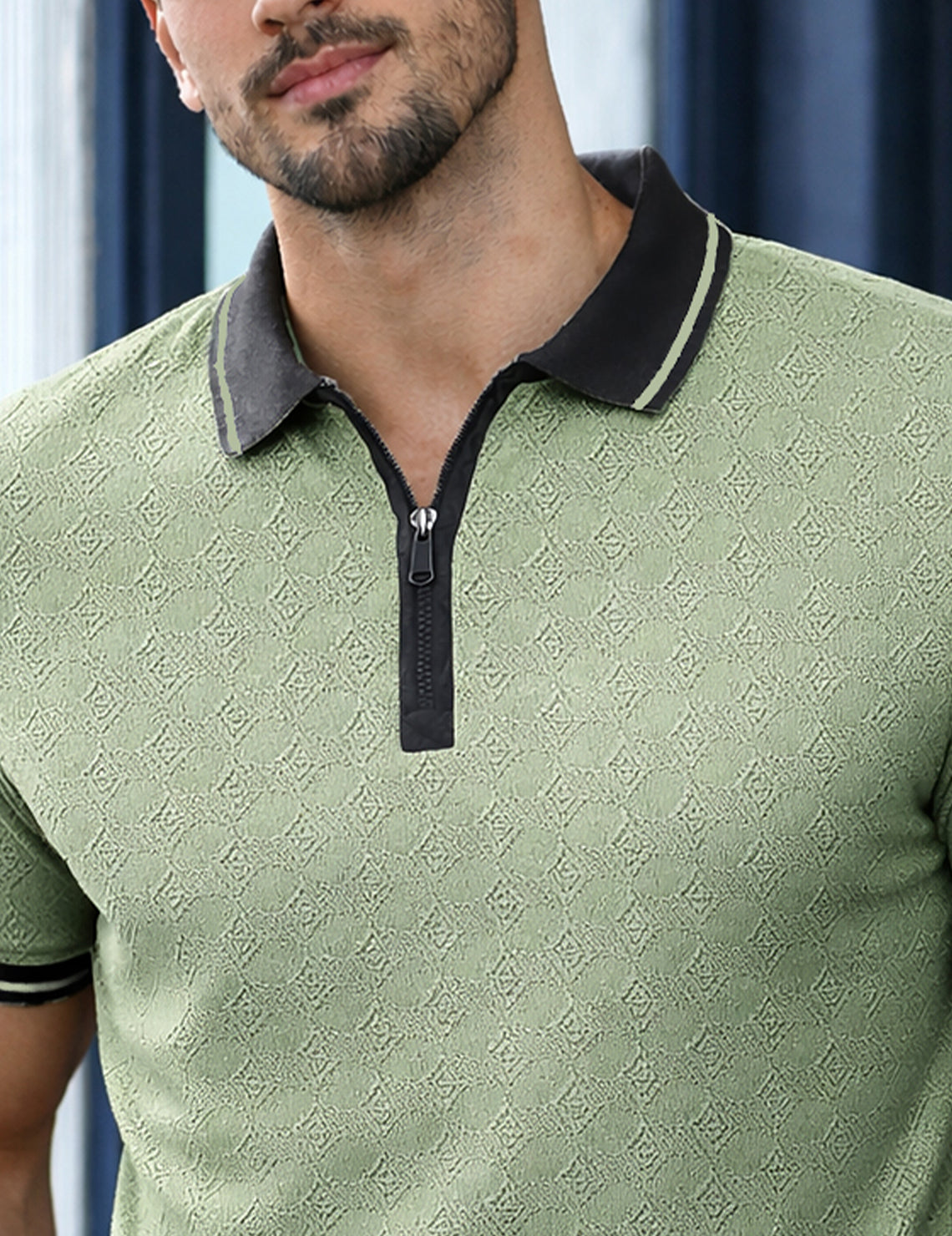 Force Solid Men Zip Neck Green T-Shirt