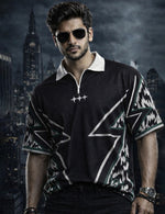 Force Printed Men Zip Neck Black T-Shirt