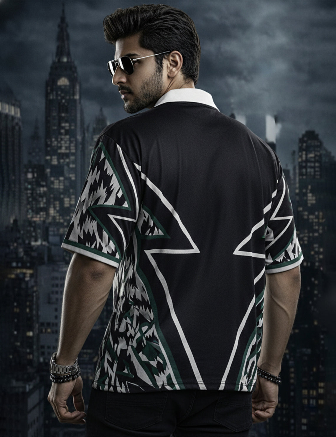 Force Printed Men Zip Neck Black T-Shirt