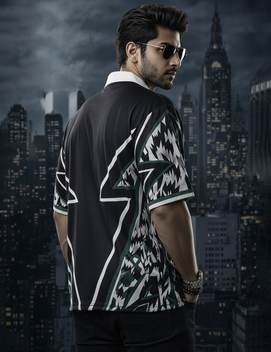 Force Printed Men Zip Neck Black T-Shirt