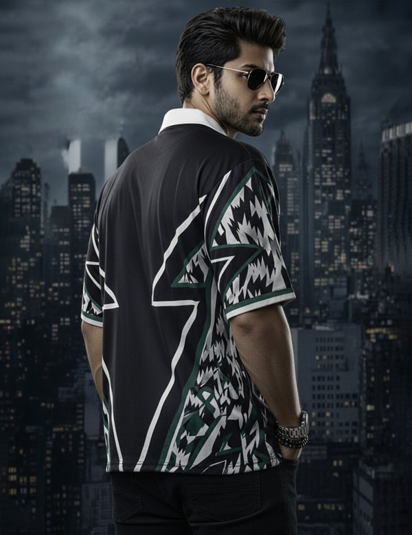 Force Printed Men Zip Neck Black T-Shirt
