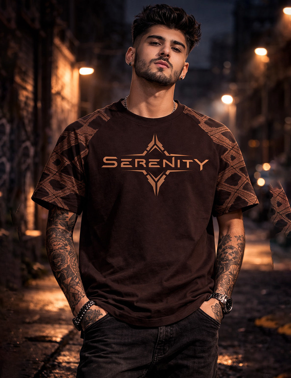 Force Printed Men Round Neck Brown T-Shirt
