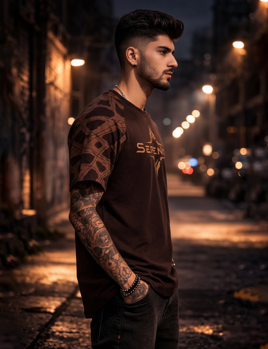 Force Printed Men Round Neck Brown T-Shirt