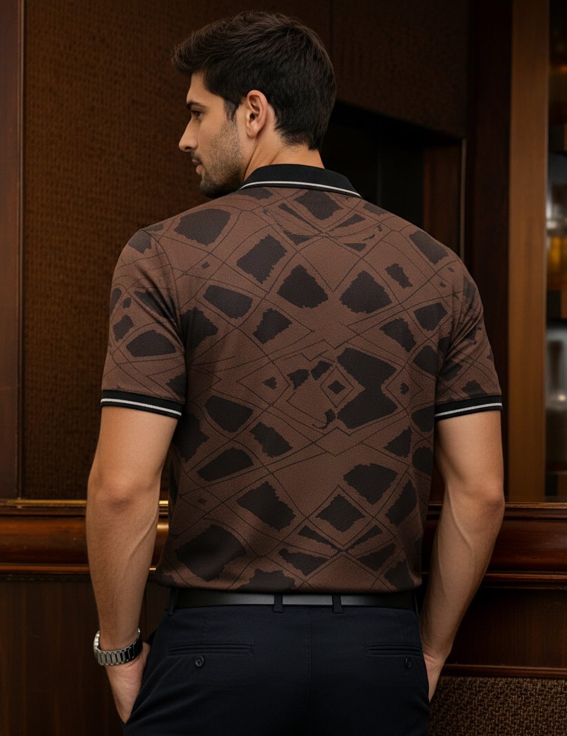 Force Solid Men Zip Neck Brown T-Shirt
