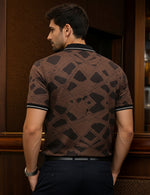 Force Solid Men Zip Neck Brown T-Shirt