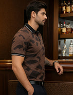 Force Solid Men Zip Neck Brown T-Shirt